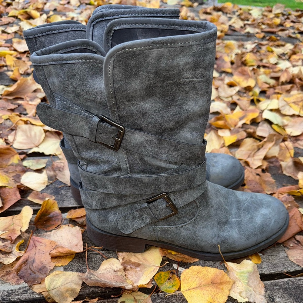 JustFab Charcoal Moto Boots